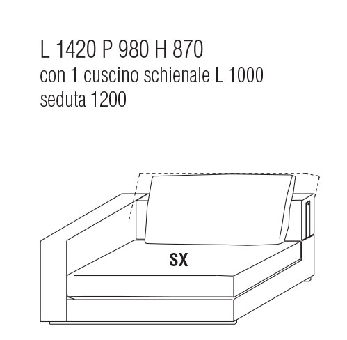 Divano Terminale Sx cm. 142Lx98P con cuscino schienale cm. 100