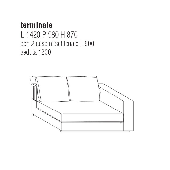 Divano Terminale Dx cm. 142Lx98P con cuscino schienale cm. 100