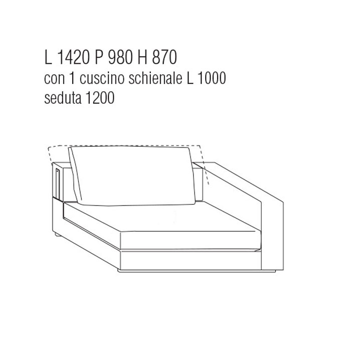 Divano Terminale Dx cm. 142Lx98P con 2 cuscini schienale cm. 60