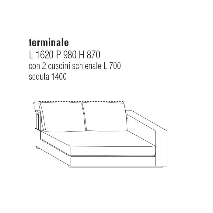 Divano Terminale Dx cm. 162Lx98P con 2 cuscini schienale cm. 70