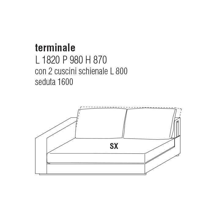 Divano Terminale Sxcm. 182Lx98P con cuscini schienale cm. 80