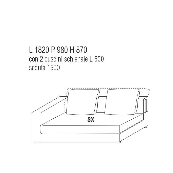 Divano Terminale Sx cm. 182Lx98P con cuscini schienale cm. 60