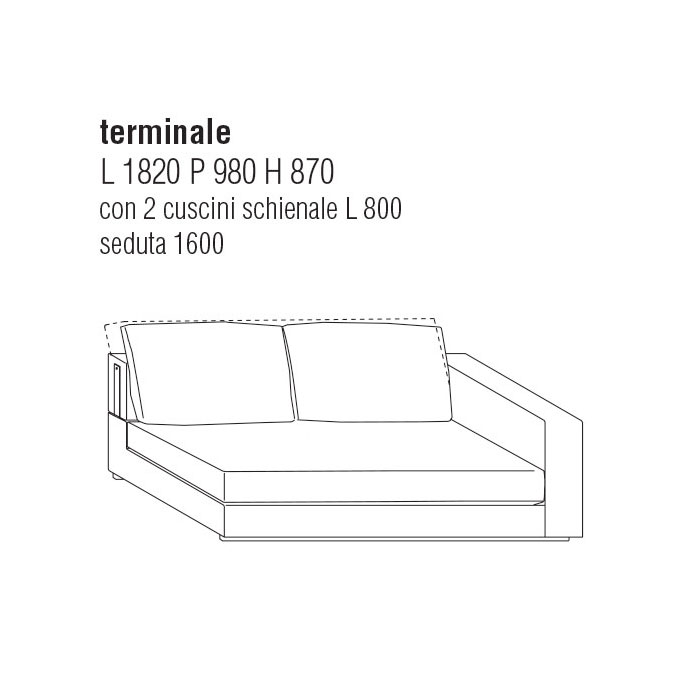 Divano Terminale Dx cm. 182Lx98P con cuscini schienale cm. 80