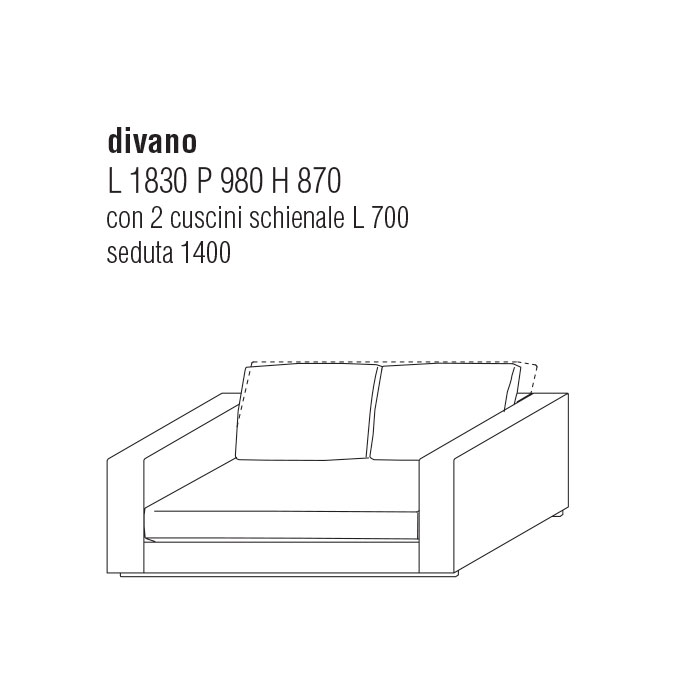 Divano cm. 183Lx98P con cuscini schienale cm. 70