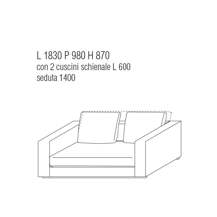 Divano cm. 183Lx98P con cuscini schienale cm. 60