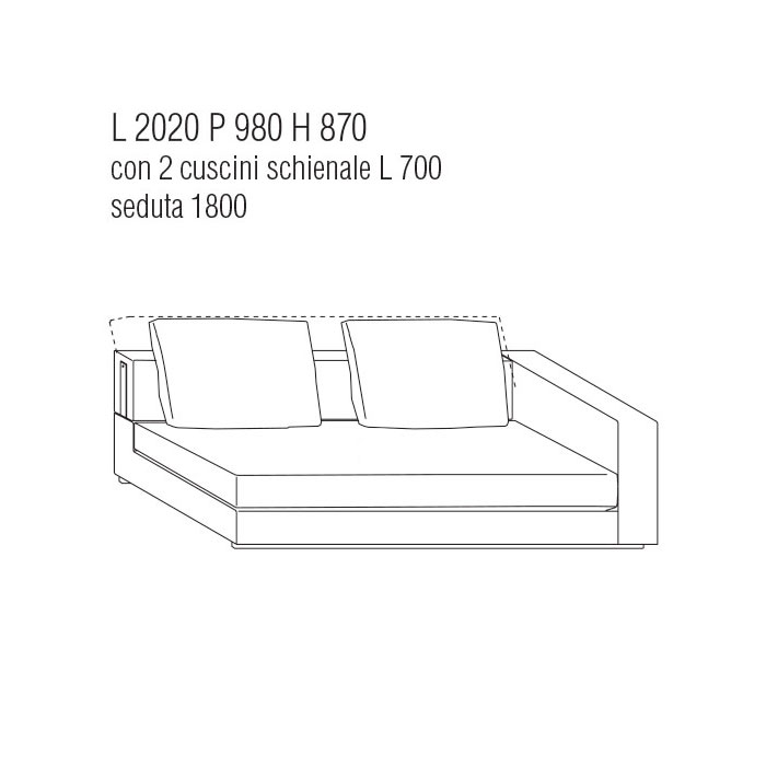 Divano Terminale Dx cm. 202Lx98P con cuscini schienale cm. 70