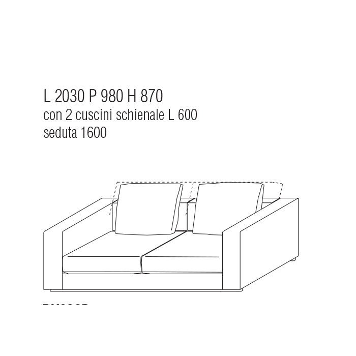 Divano cm. 203Lx98P con cuscini schienale cm. 60