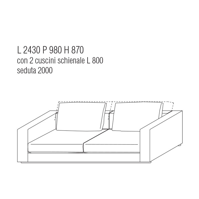 Divano cm. 243Lx98P con cuscini schienale cm. 100