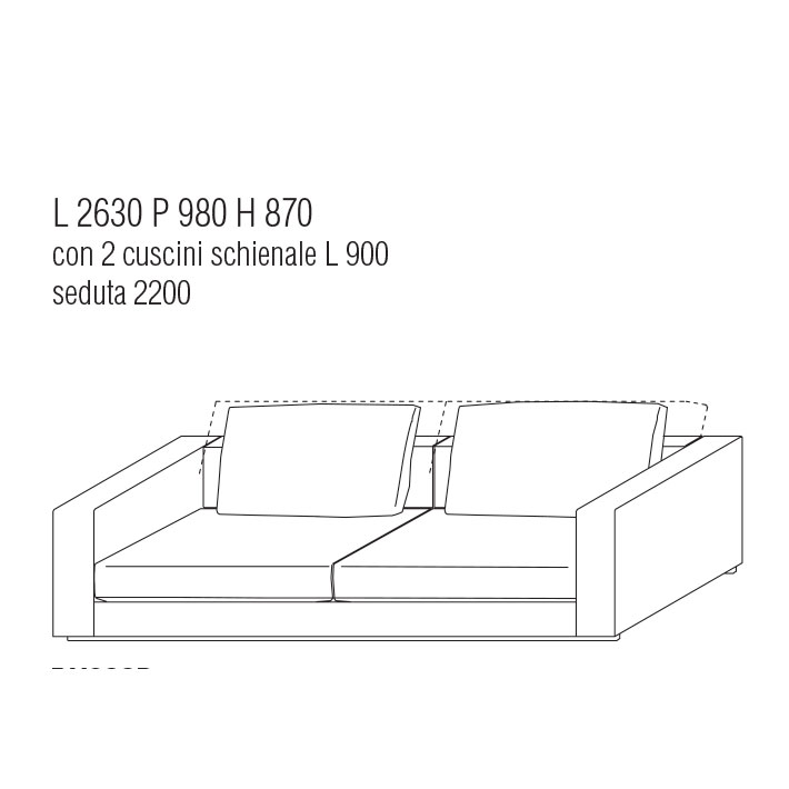 Divano cm. 263Lx98P con cuscini schienale cm. 110