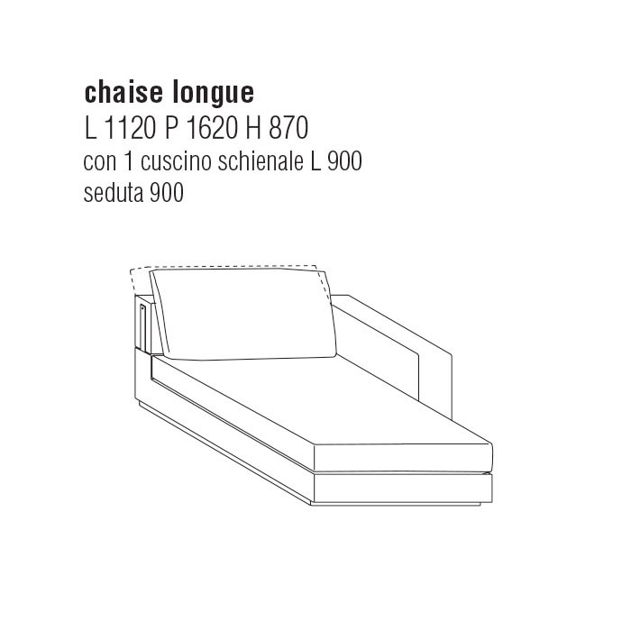 Chaise Longue Dx cm. 112Lx162P con 1 cuscino schienale cm. 90