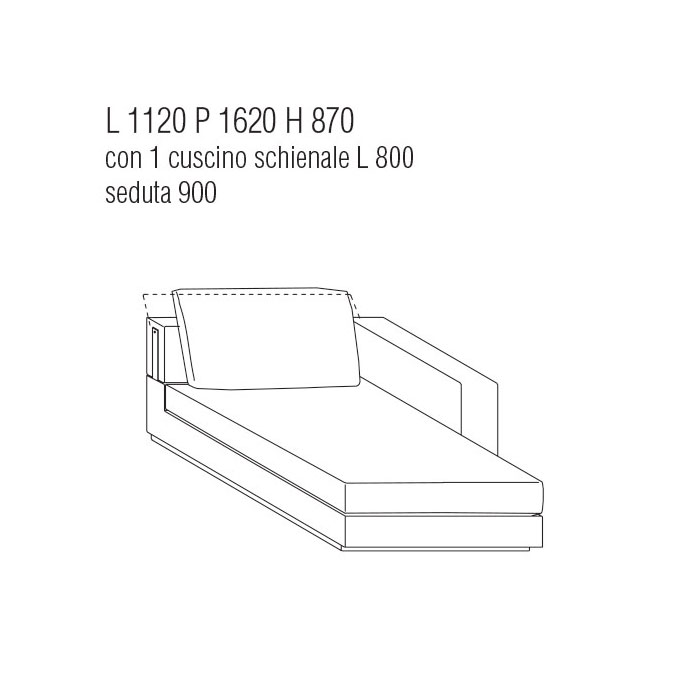 Chaise Longue Dx cm. 112Lx162P con 1 cuscino schienale cm. 80