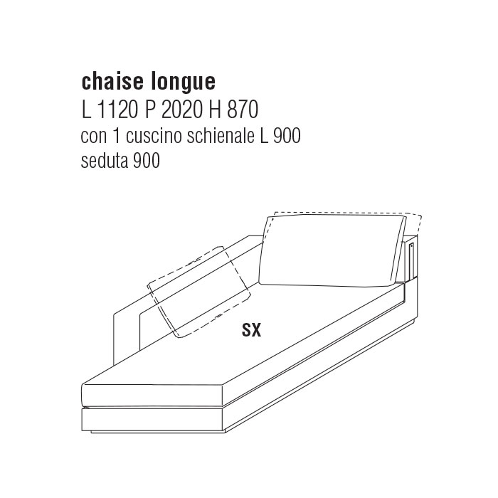 Chaise Longue Sx cm. 112Lx202P con 1 cuscino schienale cm. 90