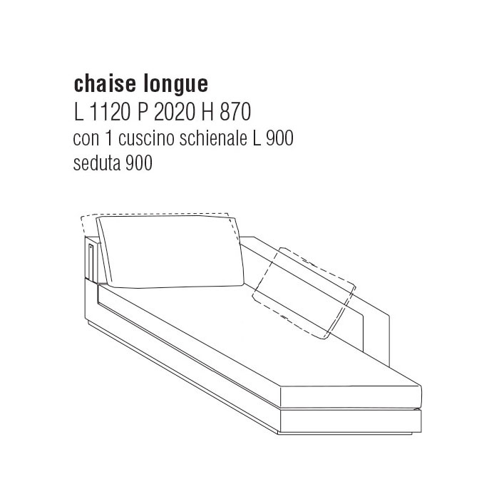 Chaise Longue Dx cm. 112Lx202P con 1 cuscino schienale cm. 90