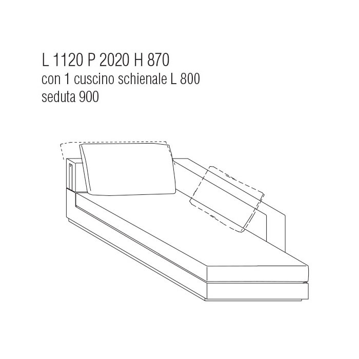 Chaise Longue Dx cm. 112Lx202P con 1 cuscino schienale cm. 80