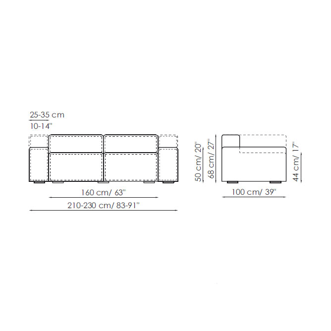 Divano cm 210/230 prof. 100 cm