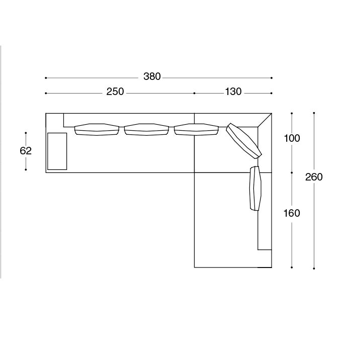 Composizione A3 – cm. 380 L. x 100/260 P.