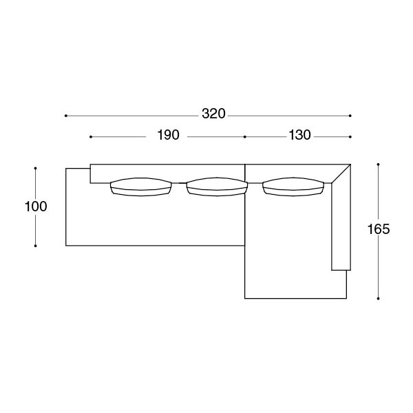 Composizione L4 – cm. 320 L. x 100/165 P.