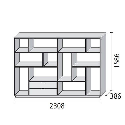 Comp11 : L. 230,6 cm – P. 38,6 cm – H. 158,6 cm + 2 cassetti