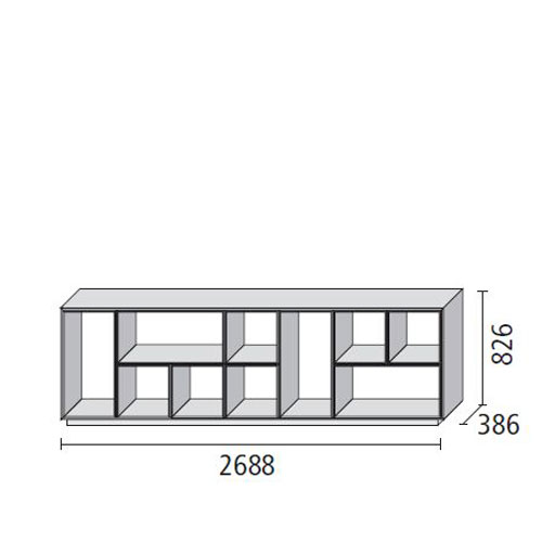 Comp1 : L.268,8 cm – P. 38,6 cm – H. 82,6 cm