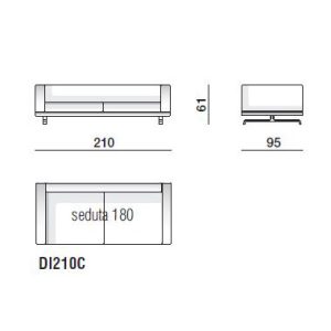 Divano cm  210×95 – cuscini schienale L. 90 cm + 2 poggiatesta L. 60 cm