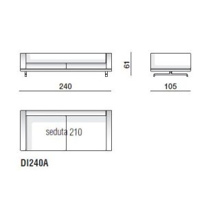 Divano cm  240×105 – cuscini schienale L. 90 cm + 2 poggiatesta L. 75 cm